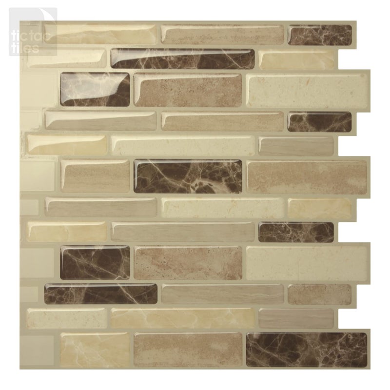 Tic Tac Tiles Peel and Stick Self Adhesive Removable Stick On Kitchen Backsplash Bathroom 3D Wall Sticker Wallpaper Tiles in Polito Designs (10 Sheets, Bella) - Image 1